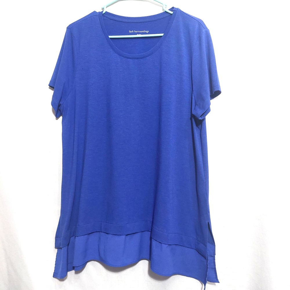 Soft Surroundings Women XL Tunic Blouse Stretch Layered Chiffon Hem Short Sleeve